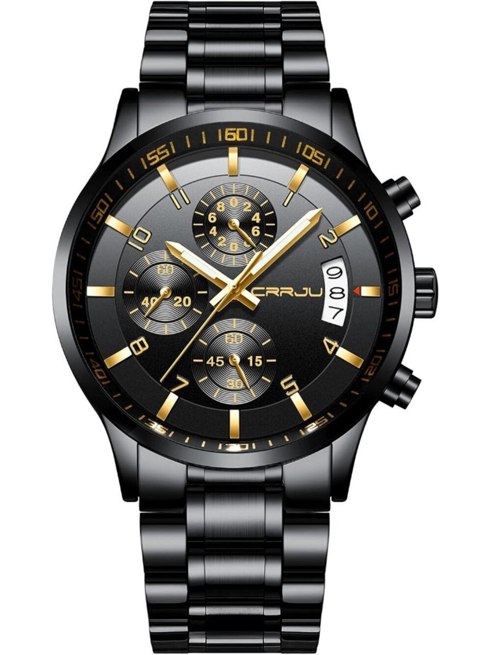 Men's Black And Gold Analog Stainless Steel Waterproof Chronograph Wrist Watch